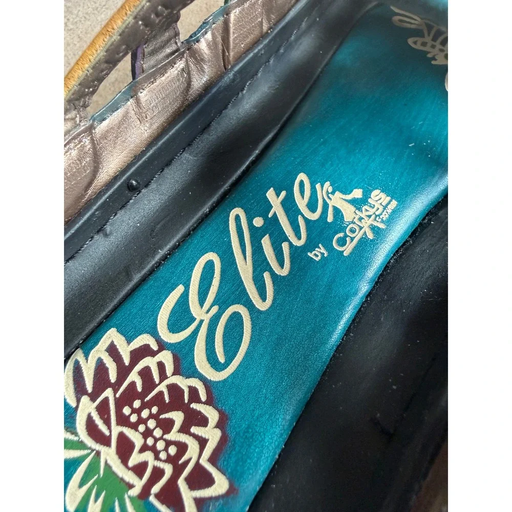 Elite by Corkys Rock Teal Multi Color Leather Artisan Sandals Women's 9 Granola